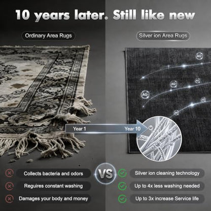 LIANLAM Silver Infused Self-Cleaning Area Rug for Living Room (8x10,Black) - color: Black(silver), size: 8' x 10' (Rectangular)