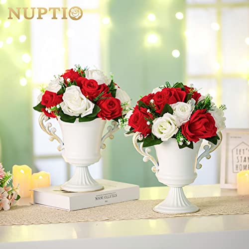 NUPTIO Flower Balls Centerpieces for Wedding Tables, Red & White Roses - color: Red & White, size: 2 Pcs