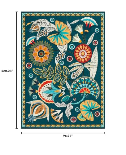 Joydeco Egypt Floral Washable Large Living Room Bedroom Rug 8x10 Under Bed - color: Dark Green, size: 8' x 10' (Rectangular)
