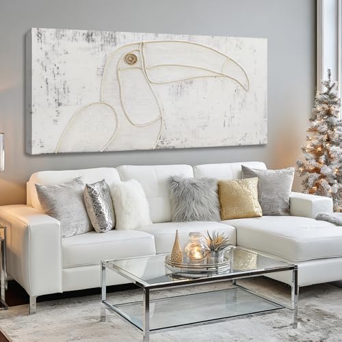 Hue7Art Abstract Bird Line Art Canvas Wall Art Living Room 29x58 Inch - color: White, size: 58"L x 29"W
