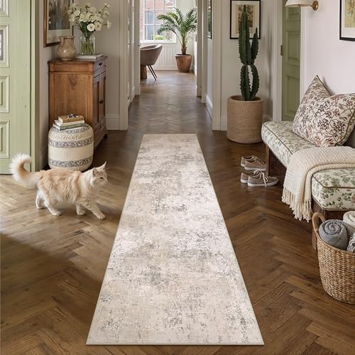 HUGEAR 2x8 Beige Abstract Washable Runner Rug for Hallway - color: Beige, size: 2' x 8' (Runner)