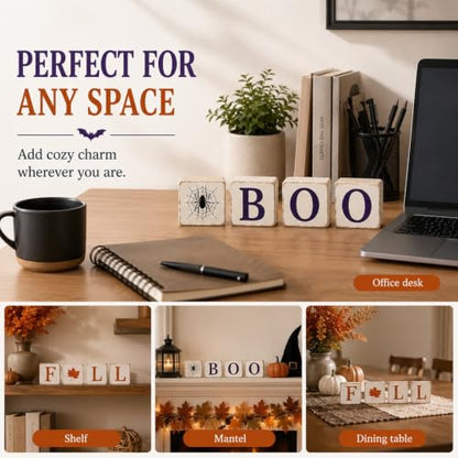 Fall Halloween Tiered Tray Decor, 4 Pcs Double-Sided Wooden Signs