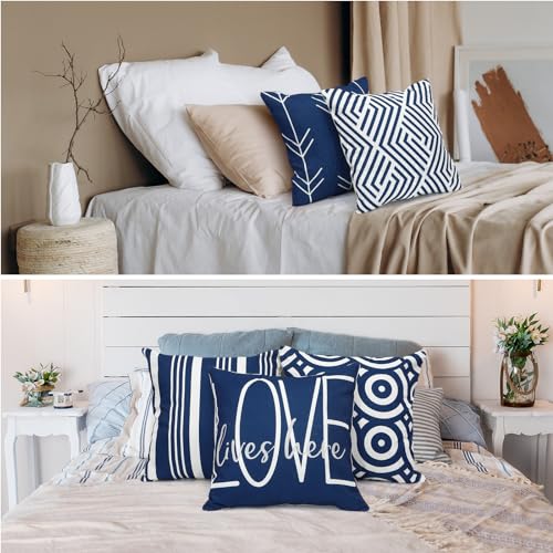 Flutesan 12 Pcs Pillow Covers 18x18 Geometric Linen for Couch, Blue - color: Blue
