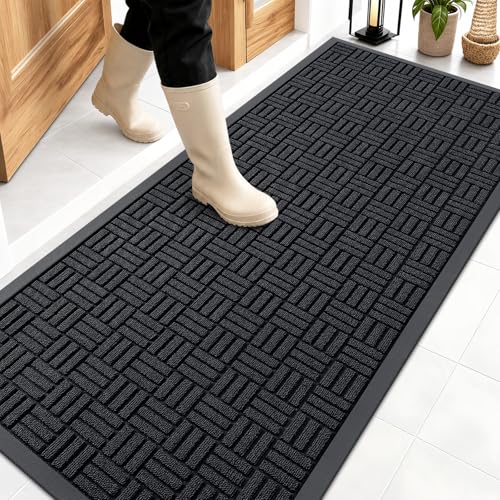 OLANLY Front Door Mat Outside Entrance 59x23, Heavy-Duty Rubber Doormat - color: Black, size: 59" X 23"