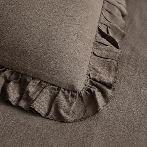 Foindtower Linen Fringe Ruffle Throw Pillow Covers 18×18 Inch Dark Brown - color: Dark Brown, size: 18" x 18" (Pack of 2)