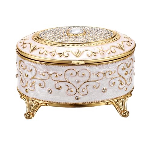 Vintage Jewelry Box Small Trinket Box - Oval Enamel Treasure Chest Box Metal Jewelry Box Golden Rings Earrings Holder Hand Painted Jewelry Keepsake Box Gift for Birthday, Christmas - style: Oval Shape