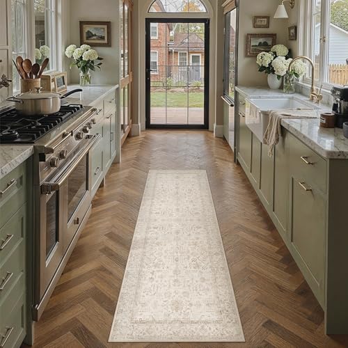2x6 Beige Neutral Kitchen Runner Rug - color: Floral | Beige, size: 2' x 6' (Runner)