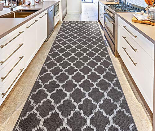 REMNAZ Custom Size Hallway Runner Rug, Trellis Dark Gray, 31 in x 6 ft - color: Trellis / Dark Grey, size: 31 inch Width X 6 Feet Length