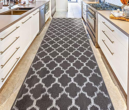 REMNAZ Custom Size Hallway Runner Rug, Trellis Dark Gray, 31 in x 6 ft - color: Trellis / Dark Grey, size: 31 inch Width X 6 Feet Length