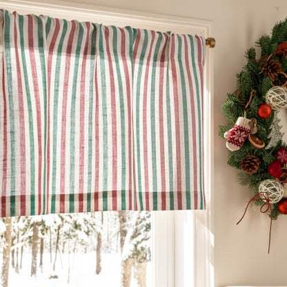 jinchan Linen Boxter Stripe Valances for Window 16 inch,Xmas Green, 1 Panel - color: Boxter Stripe | Xmas Green on Linen, size: 50"W x 16"L (Pack of 1)