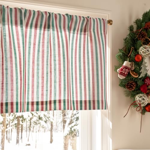 jinchan Linen Boxter Stripe Valances for Window 16 inch,Xmas Green, 1 Panel - color: Boxter Stripe | Xmas Green on Linen, size: 50"W x 16"L (Pack of 1)
