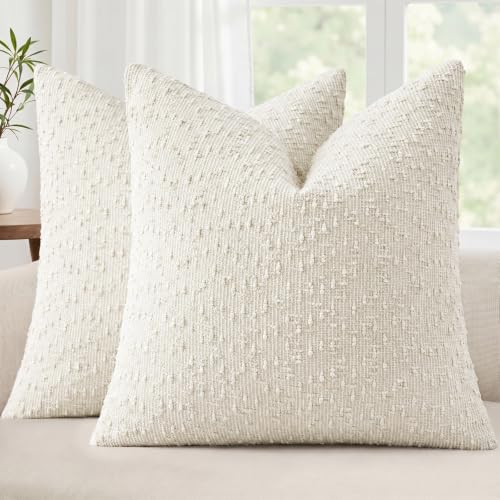 decorUhome Textured Cream White Chenille Throw Pillow Covers 18x18 Set of 2 - color: Cream White, size: 18" x 18" (Pack of 2)