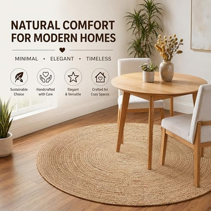 THE BEER VALLEY Jute Braided Area Rug, Natural, 4 Feet Round - color: Natural, size: 4' (Round)