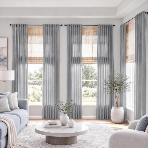 Gray Sheer Linen Curtains for Living Room Bedroom 84 Inches Long - color: Grey, size: 52"W x 84"L (Pack of 2)