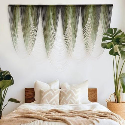 Macrame Wall Hanging Dip-Dyed Green Fiber Art Boho Wall Decor 57" W*41" L - color: Green