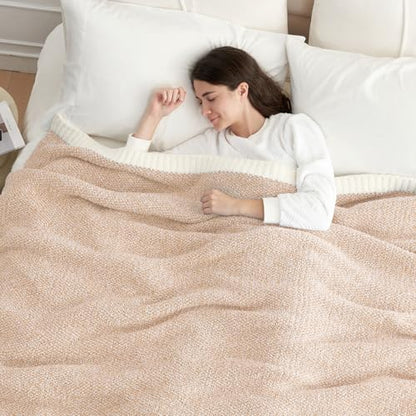 Snuggle Sac Queen Size Bedding Blankets, Super Soft Warm Oversized Bed Blankets Cozy Knit Fuzzy Blankets for Bed, Heather Beige, 90x90 inches - color: Heather Beige, size: Queen (90"x90")