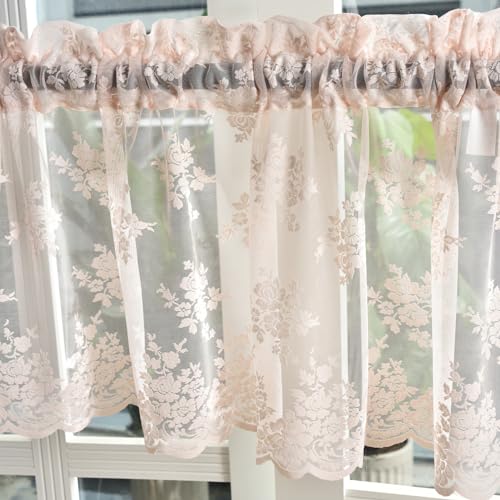 Kotile Blush Pink Sheer Valance Curtain for Windows W52 x L18 Inch 1 Panel - color: Blush Pink