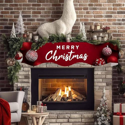 NYZE Christmas Mantel Scarf 70 x 17 Inch Fireplace Mantel Scarf Cover Decoration for Christmas Fireplace Scarf Shelf Top Runner Holiday Winter Home Decor - size: 70 x 17 in, style: Merry Christmas 3