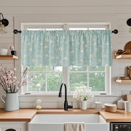 Dusty Green Ditsy Floral Blackout Window Valance Curtain, Wildflower - color: Flower 8, size: 52"W x 18"L (Pack of 1)