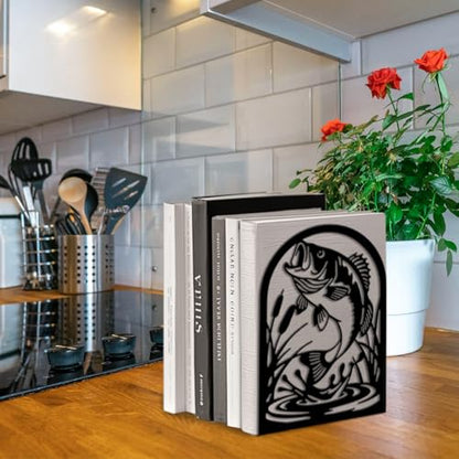 Peacoblue 5.3"x4.3"x7.9" Metal Bookends, Heavy Duty Book Ends for Shelves - style: Fish