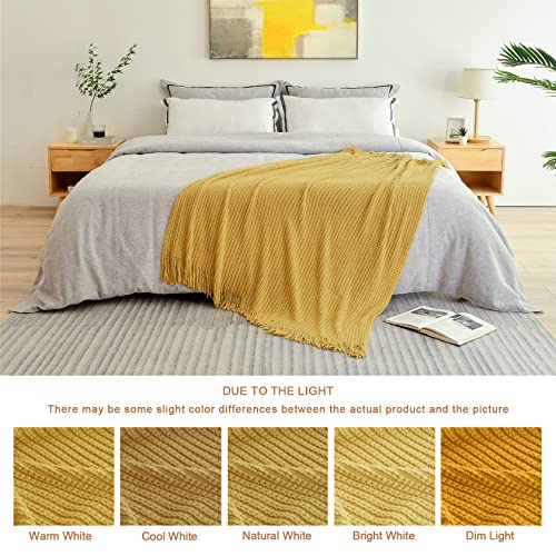 Blagic Knit Throw Blanket for Couch with Tassels,Mustard Yellow,50"x60" - color: D-mustard Yellow, size: 50 × 60 in