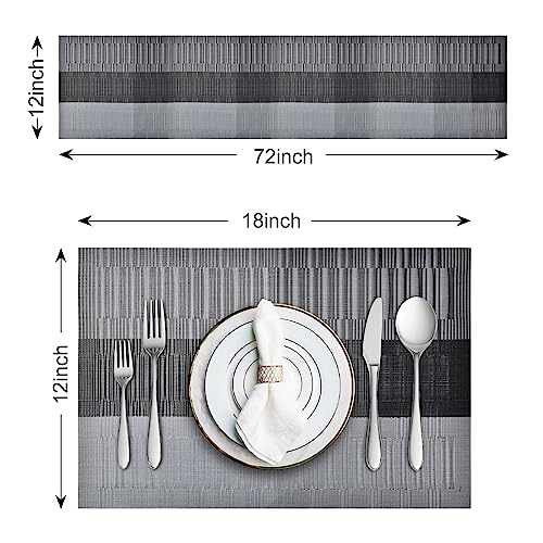 Aofmee Table Runner and Placemats Set of 6 Washable, Heat Resistant Place Mats with Table Runner, Woven Vinyl Table Placemats for Dining Table, Stain Resistant Kitchen Table Mats Sets, Easy to Clean - color: Black, size: Set of 7