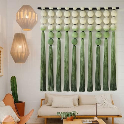Macrame Wall Hanging Green Dip Dyed Sphericity Cotton Wall Art 39"W*39"L - color: Green