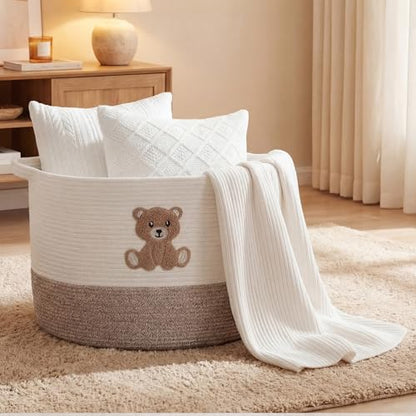LemonRoad Large Woven Bear Basket, Cotton Rope, Cute Bear, Brown - color: Brown, size: Cotton Rope, style: Cute Bear