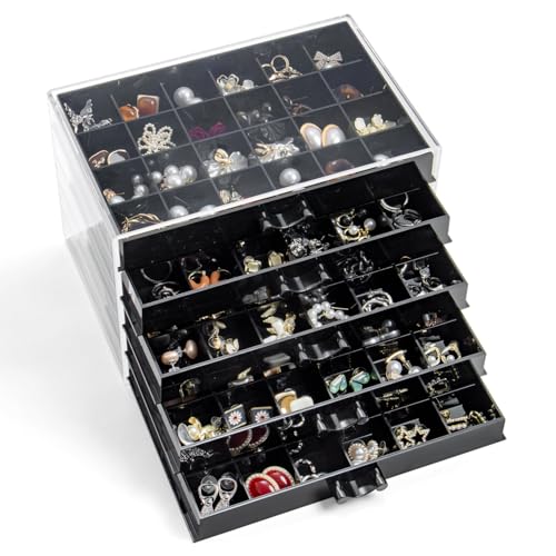 YUFONG Earring Storage Box Organizer 5 Drawers with 120 Small Compartments - color: Black