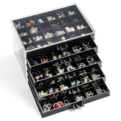 YUFONG Earring Storage Box Organizer 5 Drawers with 120 Small Compartments - color: Black