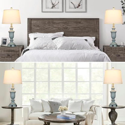 Cinkeda 25.6" Blue Table Lamps Set of 2 with USB C+A Ports & AC Outlet for Coastal Living Room Bedroom,3-Way Dimmable Farmhouse Touch Lamp Bedside Lamps for Nightstand,Retro Blue - color: Coastal