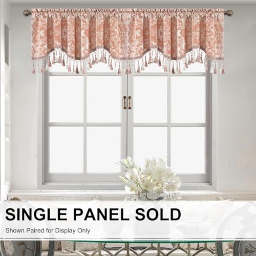 Leeva Velvet Scalloped Valance, Rod Pocket, 52 x 18, Romantic Pink, 1 Panel - color: Pink