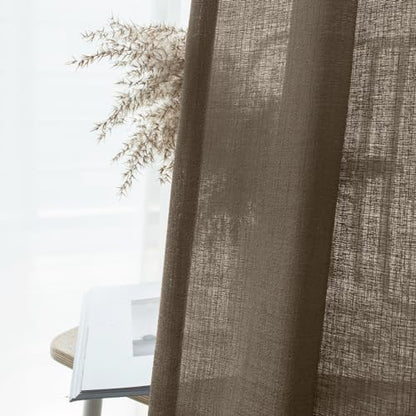 Melodieux Brown Semi Sheer Curtain Valance for Kitchen Cafe Small Windows Linen Rustic Rod Pocket Valance, 52 by 18 Inch, 1 Panel - color: Dark Brown, size: 52"W x 18"L (Pack of 1)