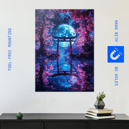 Displate 금속 포스터 매혹적인 달빛 토리이 일본 벽 아트 L - size: 26.6"L x 18.9"W, style: Soul Of Japan