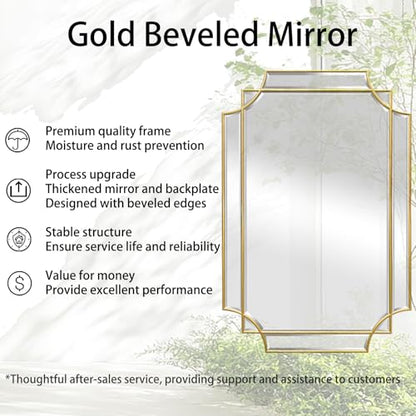 30"x20" Geometric Rectangle Beveled Mirror with Gold Wood Frame - color: Gold, size: 30"L x 20"W