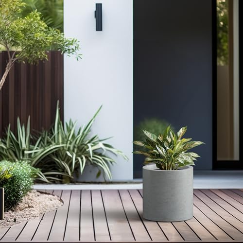 Kante Accent Round Cylinder Pale Gray Concrete Planter 12.6" Tall, Outdoor - color: Natural Concrete, size: 12.6" Dia