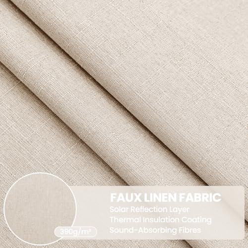 Faux Linen 100% Blackout Curtains, 52" W x 108" L (2 Panels) - color: Beige, size: 52"W x 108"L (Pack of 2)