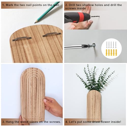 Handmade Wooden Wall Vases Set of 2 for Plants - color: Natural Wood