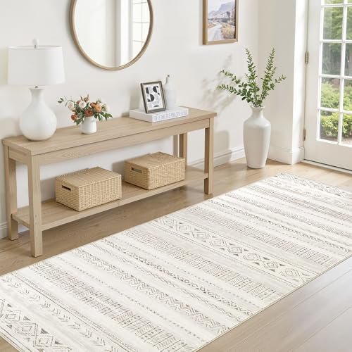 cotiled Hallway 3x8 Runner Rugs Washable Boho Moroccan Soft Rug - color: Light Brown/Cream, size: 3' x 8' (Runner)