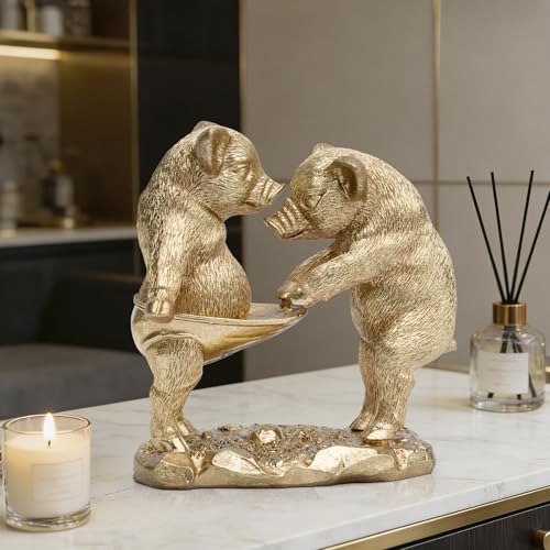 Hodao Funn Pig Couple Figurine, Golden Lucky Pig Decor, Home Gift - color: Funny Pig