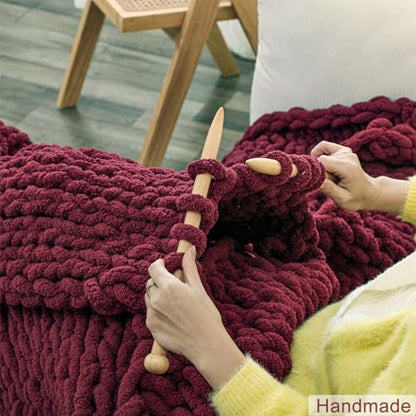 WESHIONGOO Chunky Knit Blanket Throw for Couch Bed 40"×40" Burgundy Red - color: Burgundy Red, size: 40"x40"(Small Size Throw)