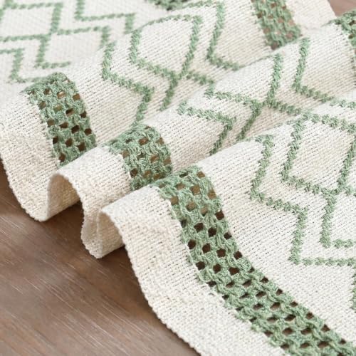 Artoid Mode Sage Green Stripe Diamond Woven Table Runner 12x48 Inch - color: Sage Green, size: 12" x 48", Table Runner