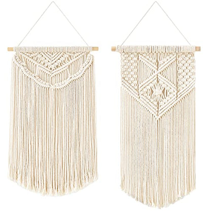 Mkono 2 Pcs Macrame Wall Hanging Boho Wall Art Decor Woven Chic Bohemian Room Decor for Bedroom Nursery Living Room Dorm Apartment, Medium Size 22" L x 13" W and 24" L x 13" W - size: Medium