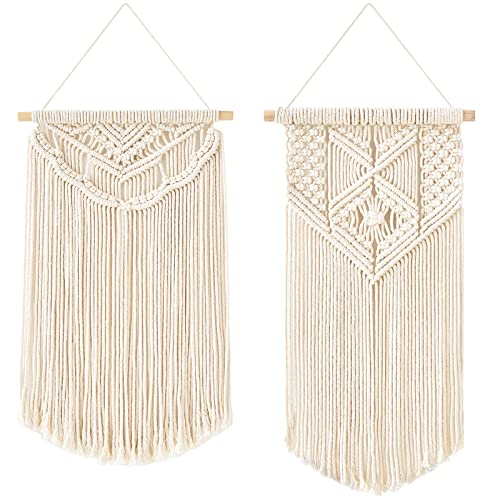 Mkono 2 Pcs Macrame Wall Hanging Boho Wall Art Decor Woven Chic Bohemian Room Decor for Bedroom Nursery Living Room Dorm Apartment, Medium Size 22" L x 13" W and 24" L x 13" W - size: Medium