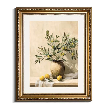 VIYYIEA Gold Framed Olive Branch Canvas Wall Art Mediterranean, 13×16 Inch - color: Olive Branch Still Life, size: 16"L x 13"W