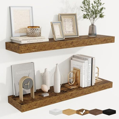 Floating Shelves for Wall, Wall Mounted Wood Shelves, Brown, Set of 2, 32in - color: Rustic Brown, size: 32"W x 6.5"D , 2 Pack