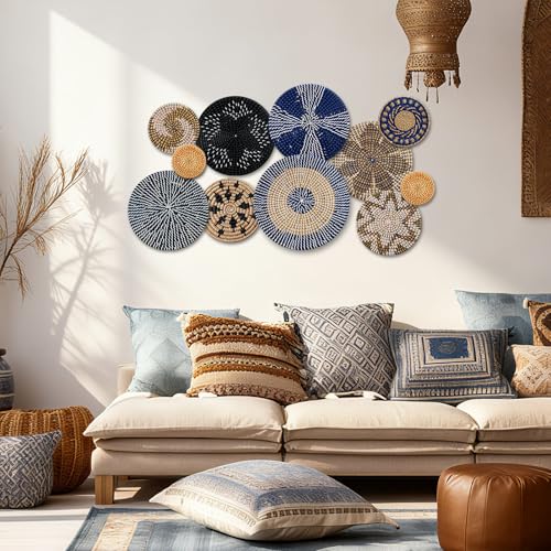 Tatuo 11 Pcs Boho Wall Basket Decor Woven Wall Hanging Art, Blue - style: Blue