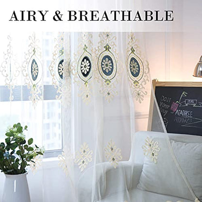 VOGOL Simple Chenille Jacquard Sheer Window Elegance Curtains/Drapes/Panels/Treatments for Bedroom Living Room, 54 x 84, Top Grommets(2 Panels) - color: Blue-sheer, size: 54"W x 84"L (Pack of 2)
