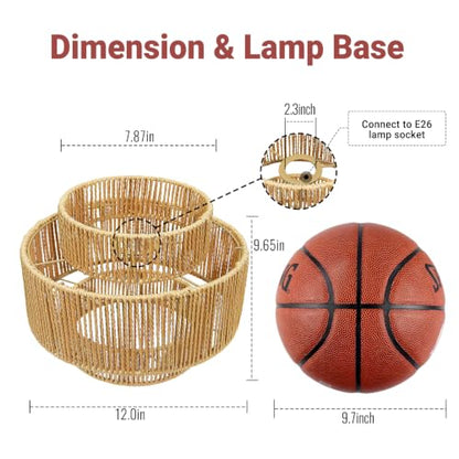 Maliralt Hanging Lamps Rattan Pendant Light - 16.4ft Plug in Cord Hanging Light Fixture Plug Into Wall Outlet Pendant Lighting with On Off Switch for Bedroom Living (Lantern Shade) - size: 12 Inch - Lantern Shade
