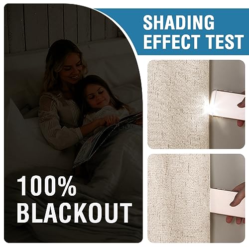 H.VERSAILTEX 100% Blackout Curtains for Bedroom 84 Inches Long, Back Tab/Rod Pocket Faux Linen Black Out Cute Curtains 2 Panels Thermal Insulated Curtains & Drapes for Living Room - Natural W52 x L84 - color: Natural, size: 52"W x 84"L (Pack of 2)